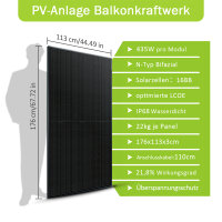 Balkonkraftwerk 870W mit Anker Speicher Solix Solarbank 2 E1600 AC, JA Solar Bifaziale Module Glas-Glas 2x 435W, Photovoltaik mit Solarspeicher + Smart Meter