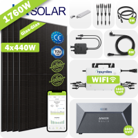 Komplettset mit Speicher 1760WP/1600W Balkonkraftwerke – Mit JA Solar® 4x440Wp Module und Hoymiles® 1600W Micro-Wechselrichter und 1600W Anker®Speicher